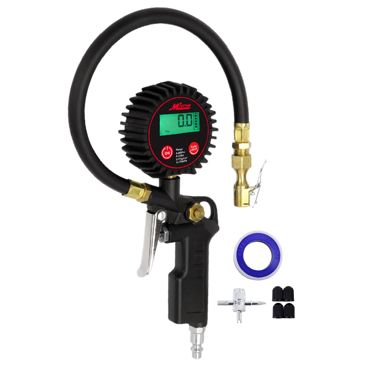 Digital Tire Inflator with Pressure Gauge and 14” Rubber Air Hose D255