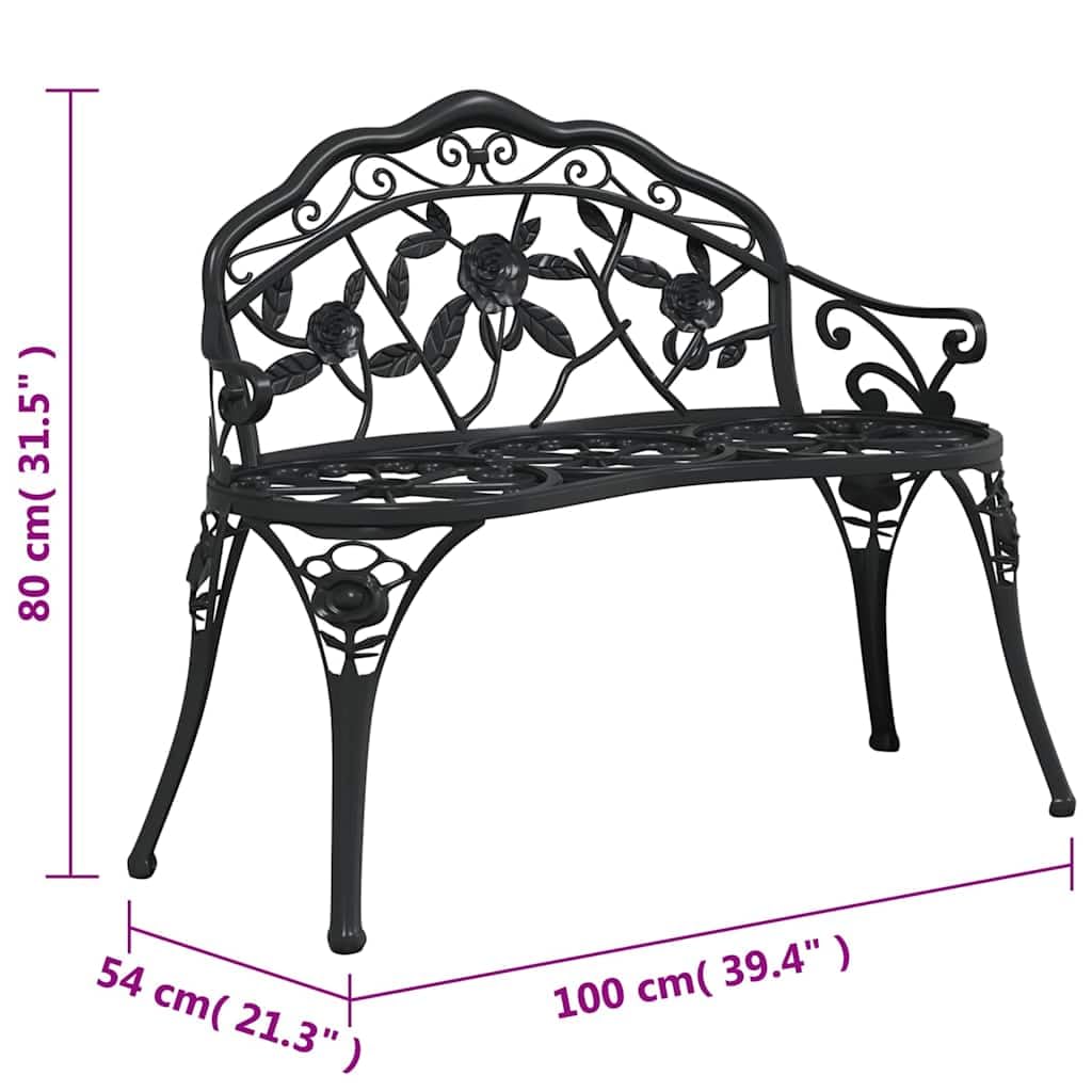 Cast Aluminum Black Patio Bench U8629