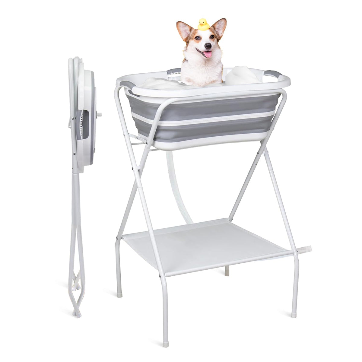 Portable Collapsible Elevated Pet Tub with Built-in Drainage System K42062