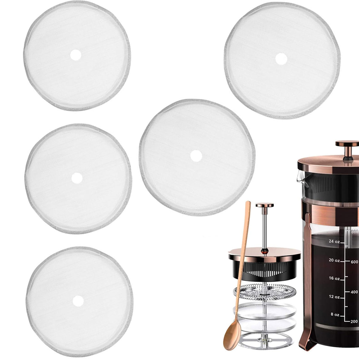5 Pieces 3 Inch Stainless Steel Reusable French Press Filters M245314