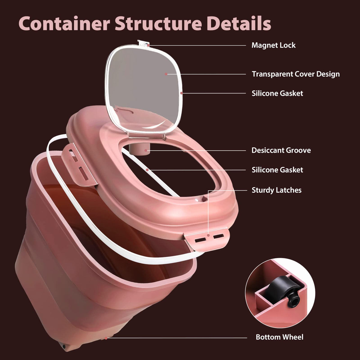 Collapsible Airtight Dry Food Storage Containers with Rolling Wheel N723