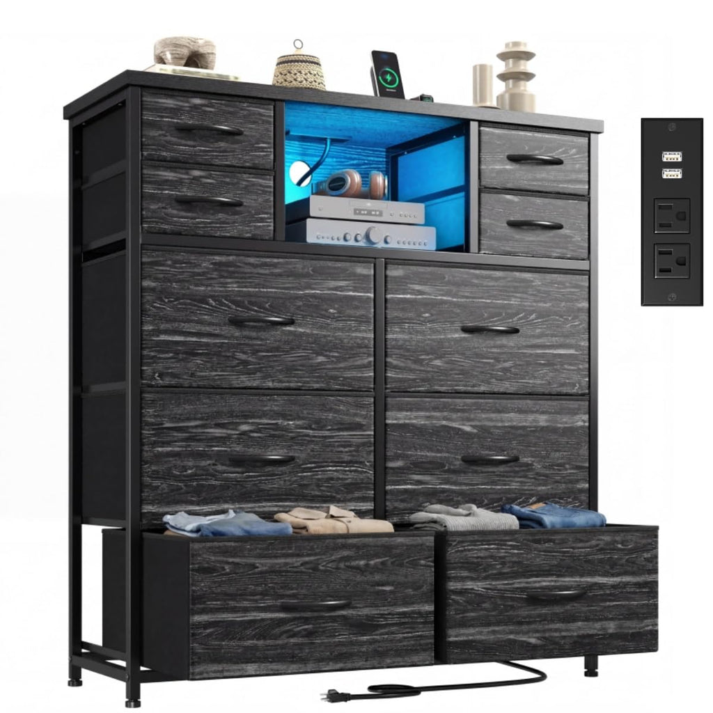 Black 10 Drawer Dresser with Charging Station K97150