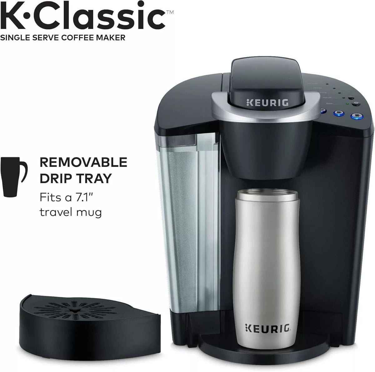 Single Serve K-Cup Pod Coffee Maker, 3 Brew Sizes, 48oz Removable Reservoir, Black U7000