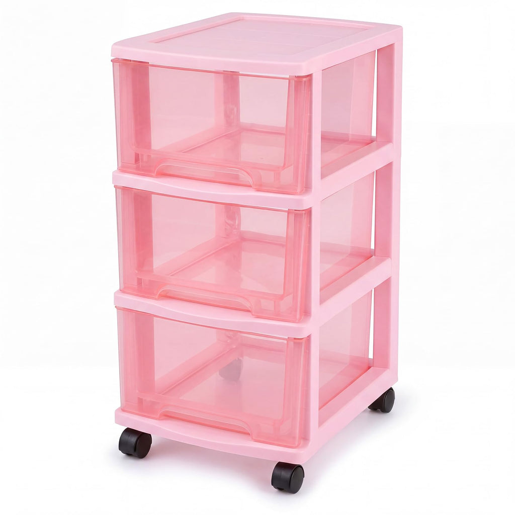 Pink 3-tier Plastic Storage Cart with Wheels Z95595