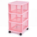 Pink 3-tier Plastic Storage Cart with Wheels Z95595