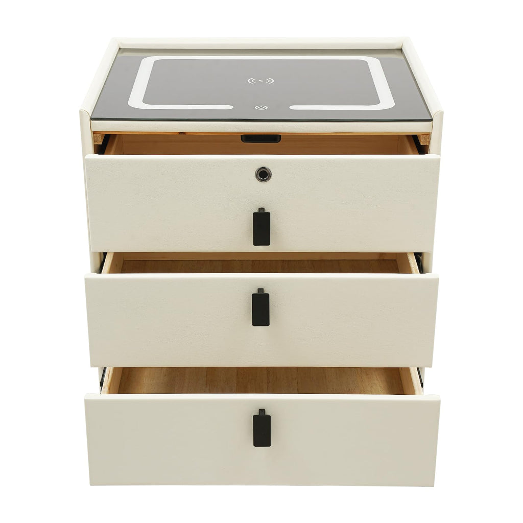 3-Drawer LED Nightstand with Wireless Charging Station Y927545