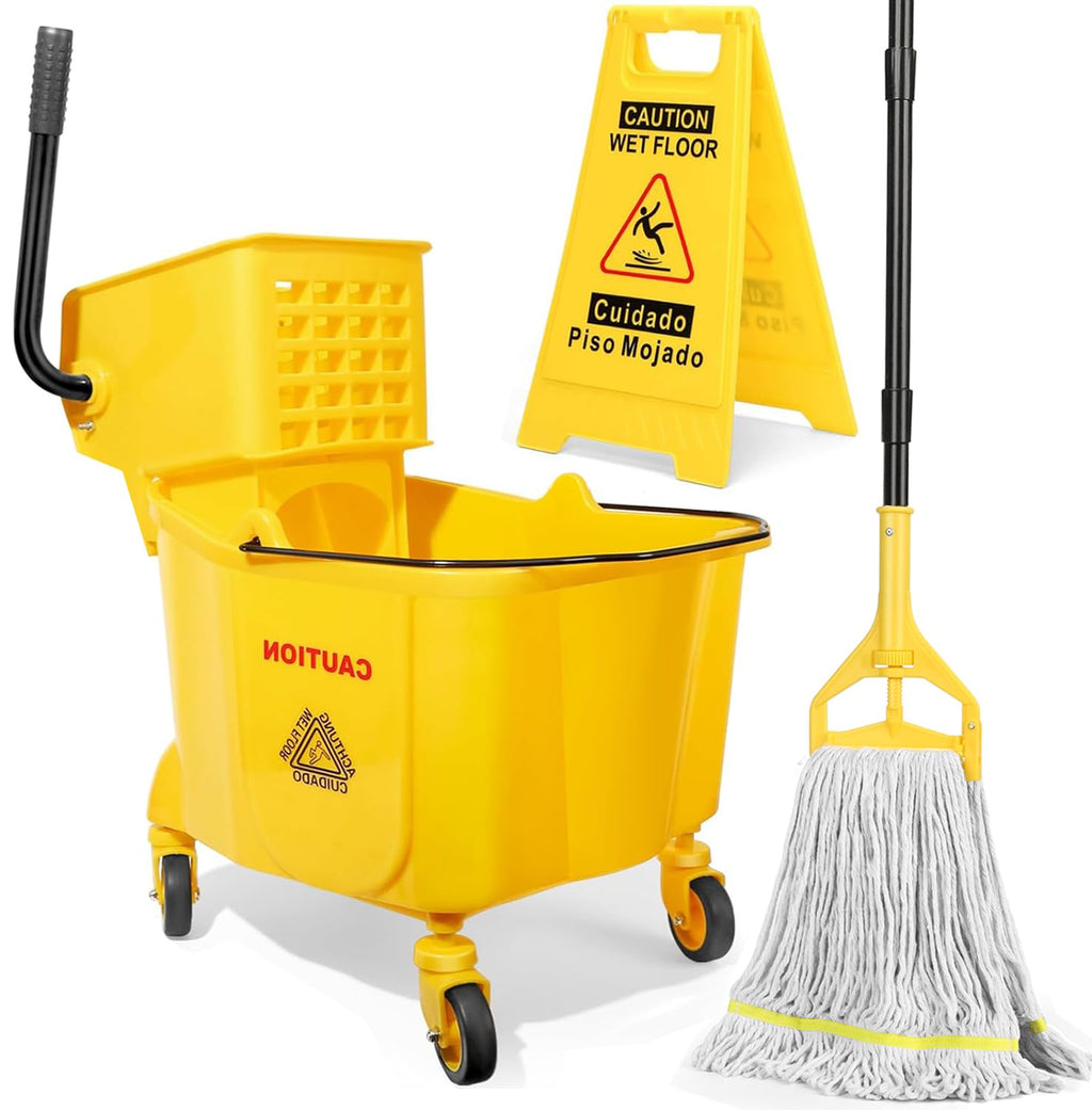 35 Qt Mop Bucket with Side-Press Wringer on Wheels I986