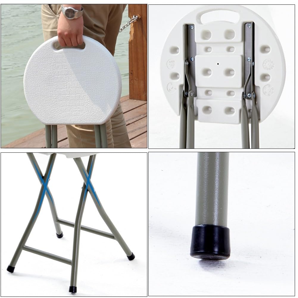 18 Inch Portable Folding Stool with Handle, 500lbs Capacity Round Plastic Chair U196