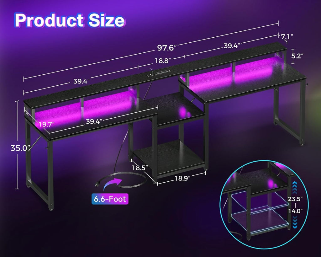 98'' 2 Person Gaming Desk with LED Lights U521