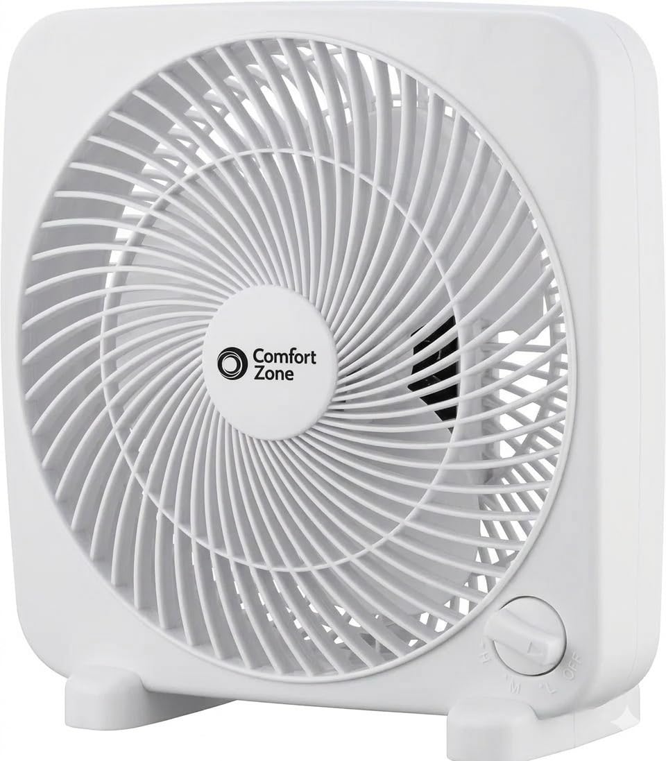 9 inch White 3 Speed Box Fan Q474