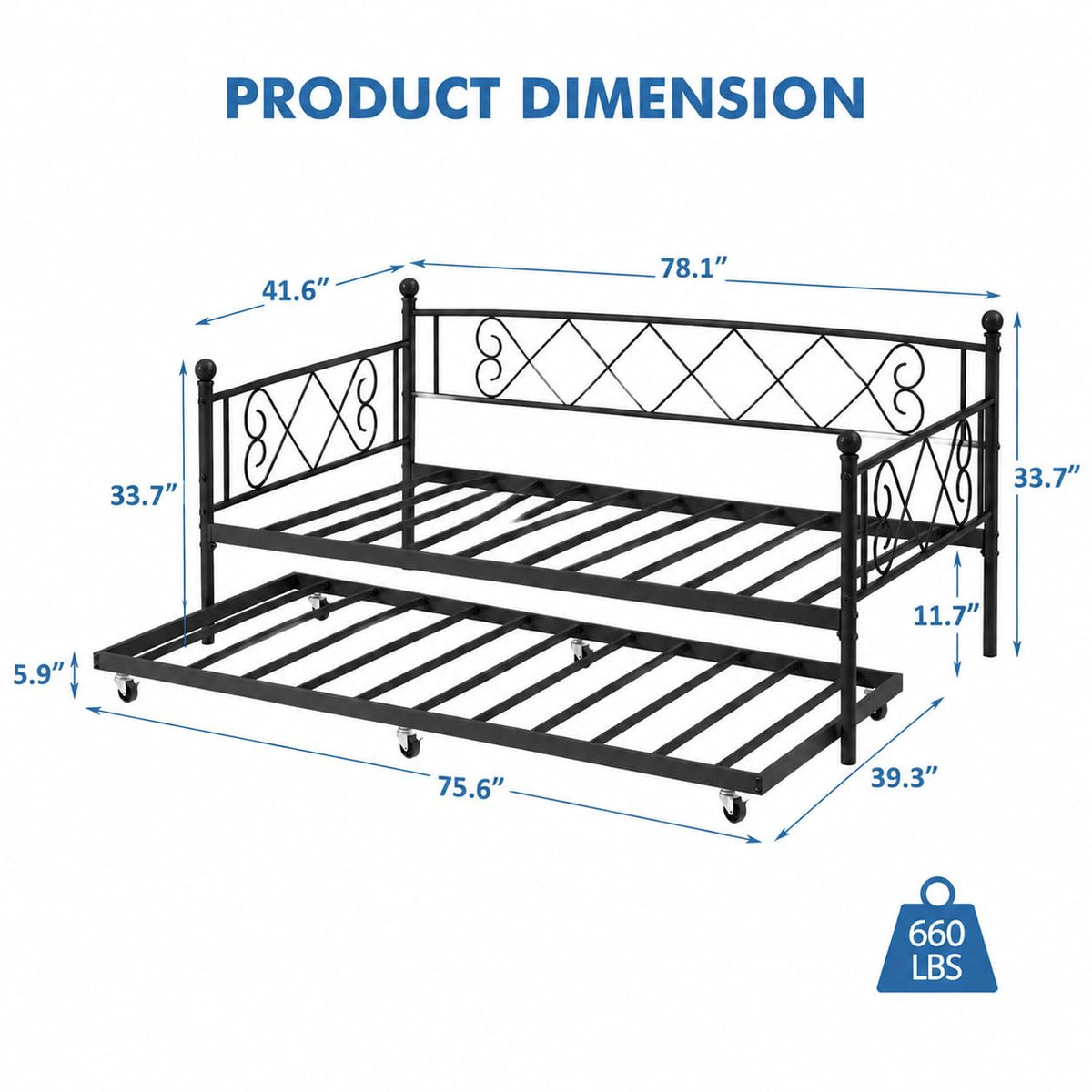Twin Daybed with Trundle and Heart-Shaped Headboard B90569
