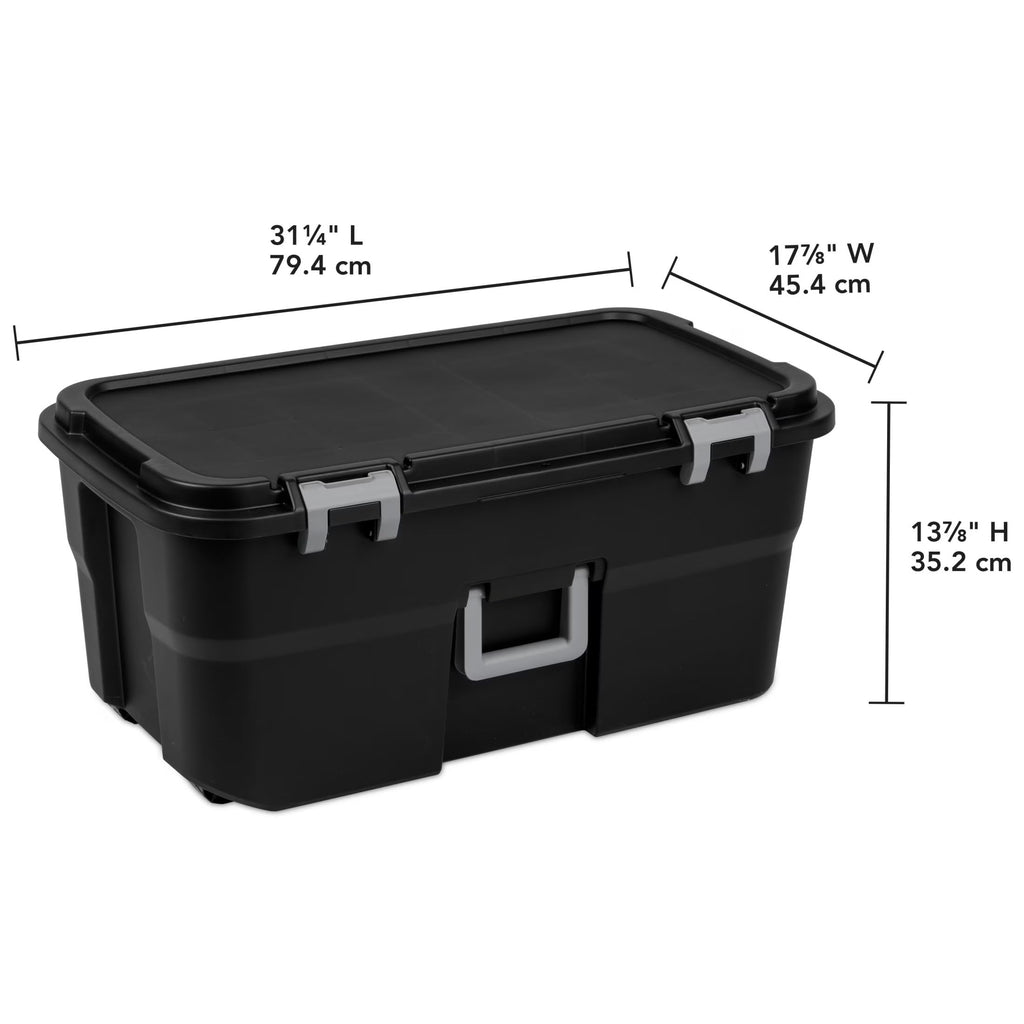 22 Gallon Black Wheeled Plastic Storage Trunk with Handle A206