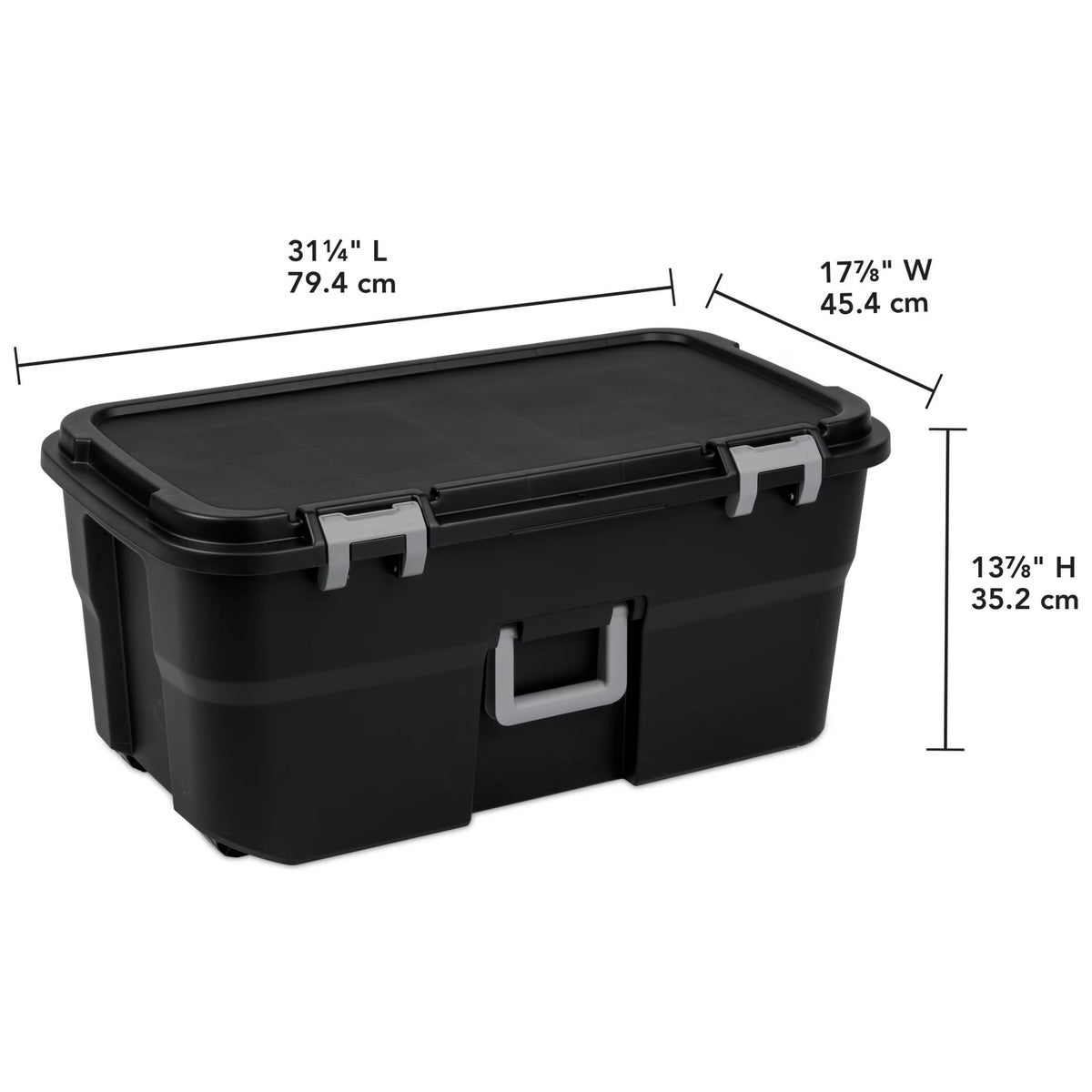 22 Gallon Black Wheeled Plastic Storage Trunk with Handle A206