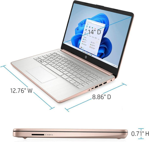 14" Laptop, Intel Celeron N4120, 8GB RAM, 64GB eMMC, Windows 11 Home, Rose Gold W9677