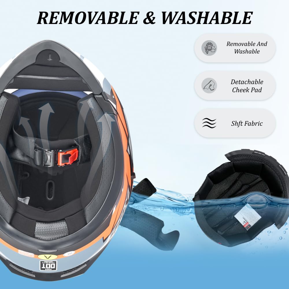 DOT Approved Flip-Up Full Face Modular Motorcycle Helmet with Dual Visors C48734