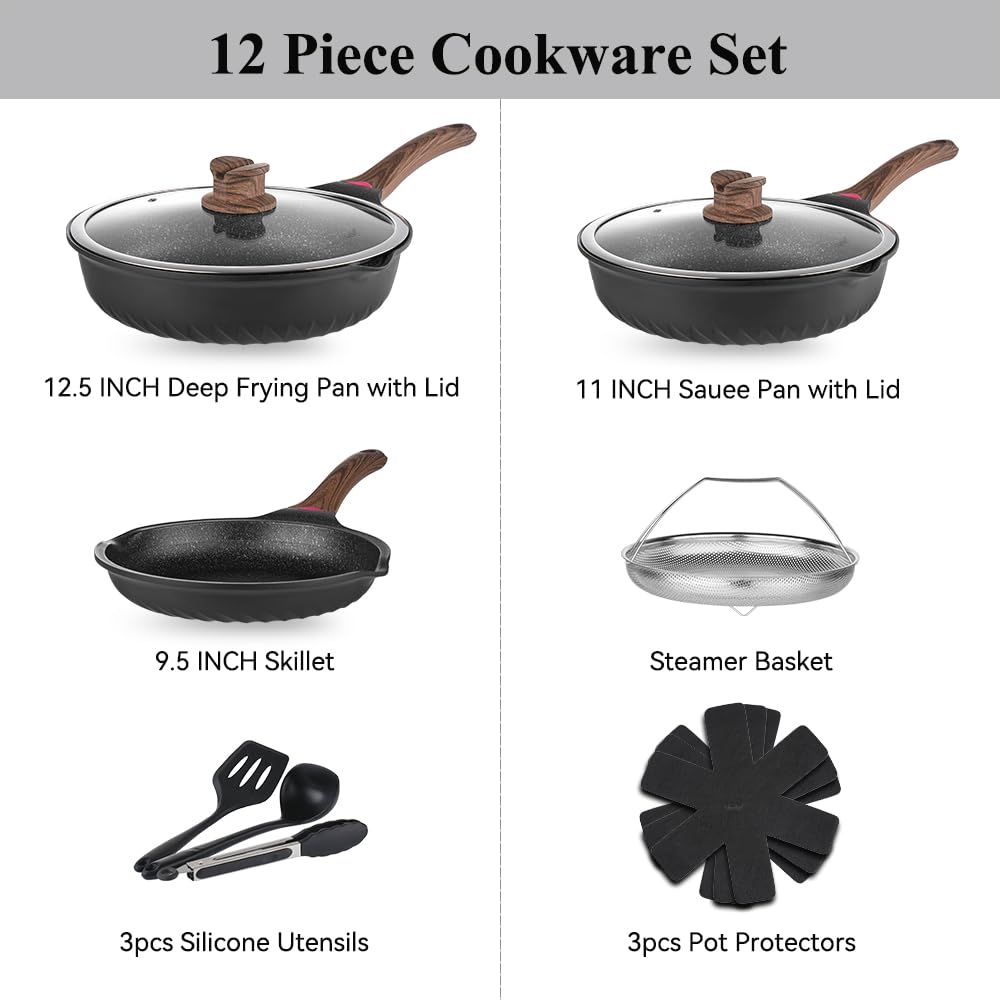 12 Pc Nonstick Deep Frying Pan Cookware Set U501568