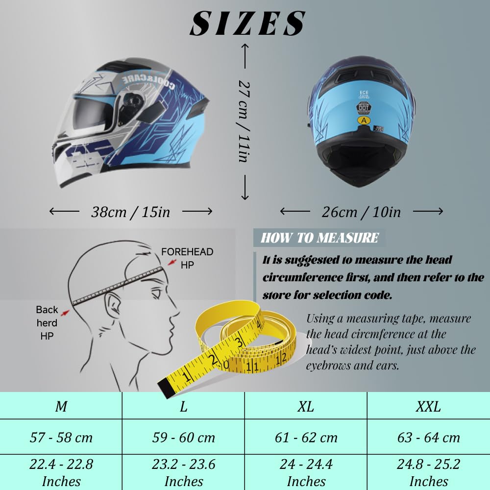 DOT Approved Flip-Up Full Face Modular Motorcycle Helmet with Dual Visors C48734