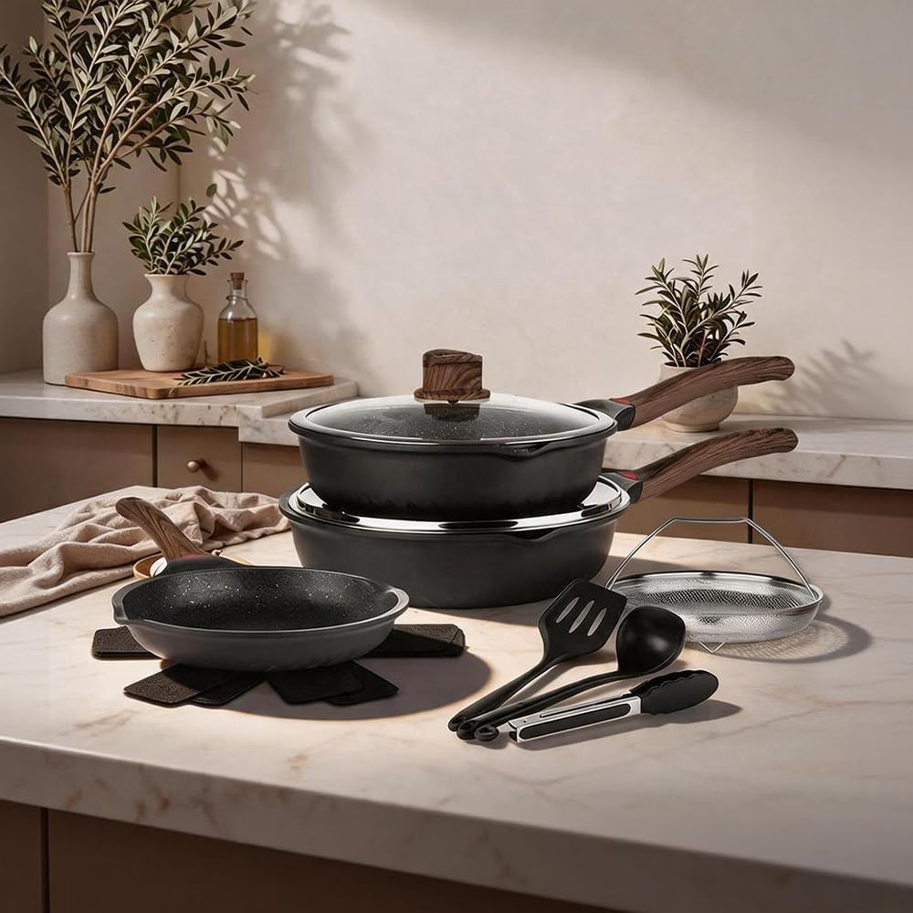 12 Pc Nonstick Deep Frying Pan Cookware Set U501568