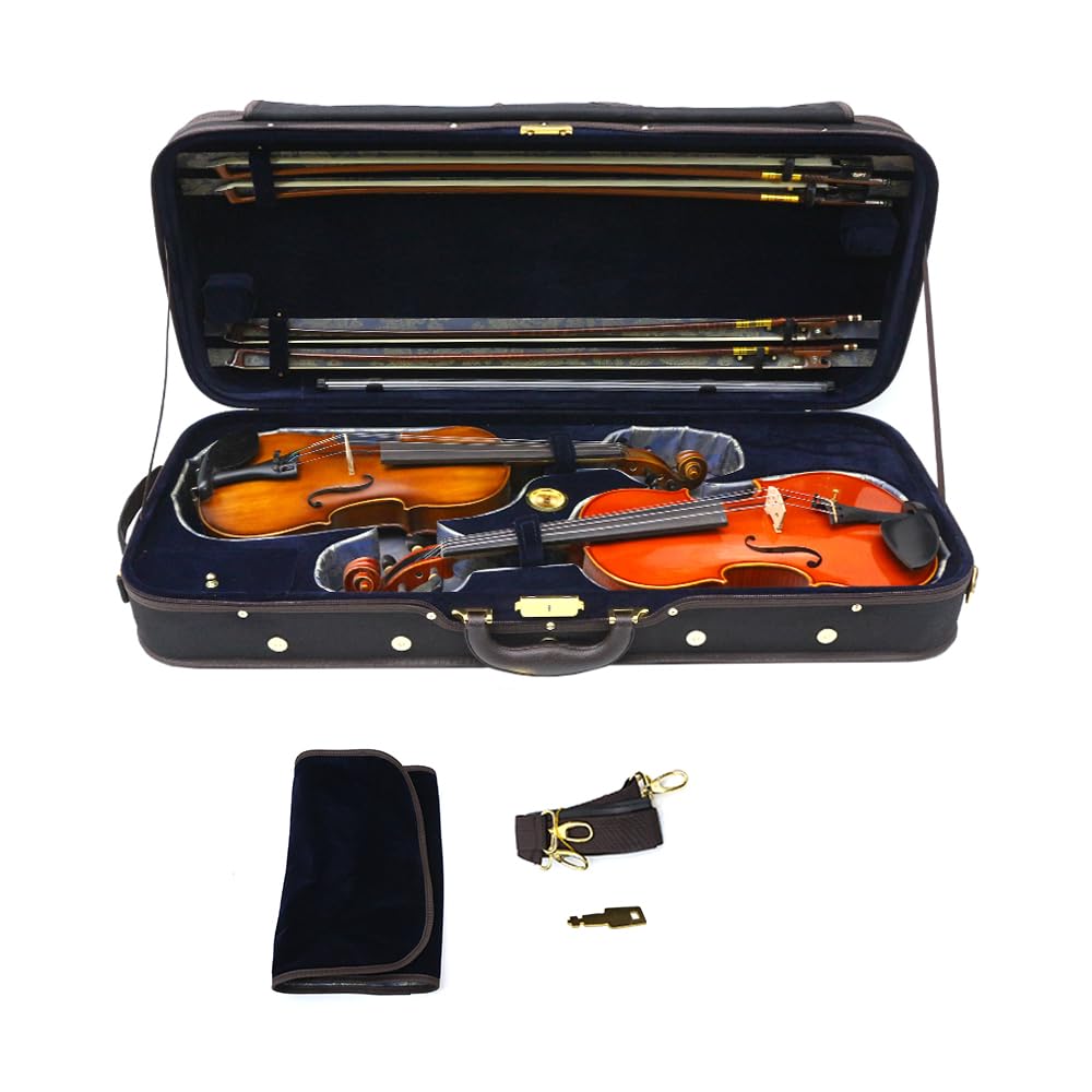 Double Violin Case Wooden Nylon Oxford Silk Interior E349