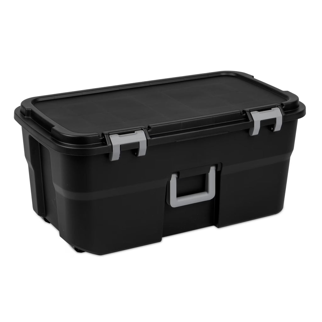 22 Gallon Black Wheeled Plastic Storage Trunk with Handle A206