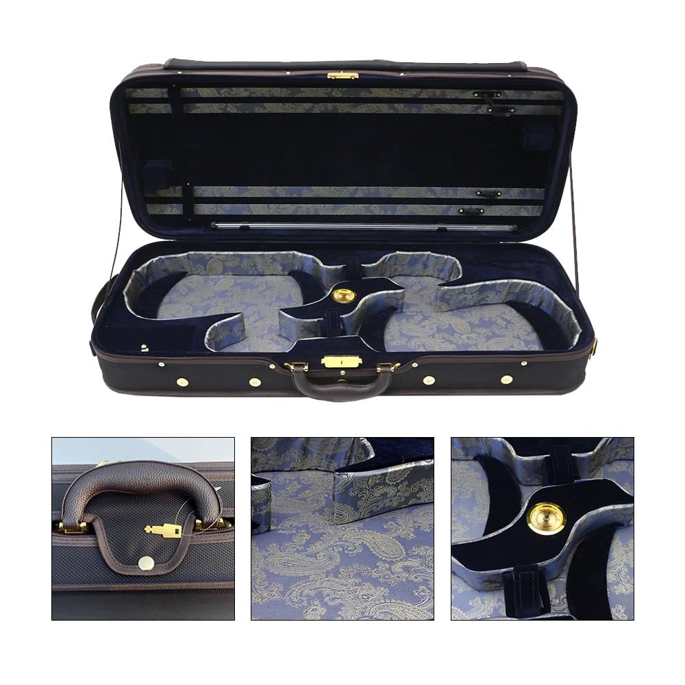Double Violin Case Wooden Nylon Oxford Silk Interior E349