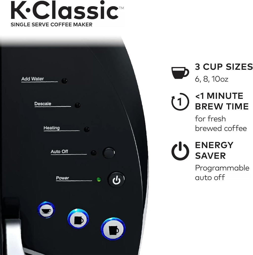 Single Serve K-Cup Pod Coffee Maker, 3 Brew Sizes, 48oz Removable Reservoir, Black U7000