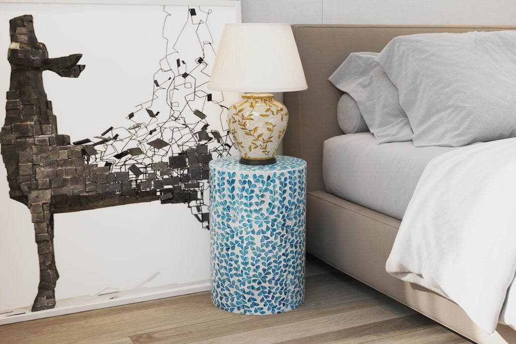 Mother of Pearl Inlaid Cylinder Drum End Table J88460