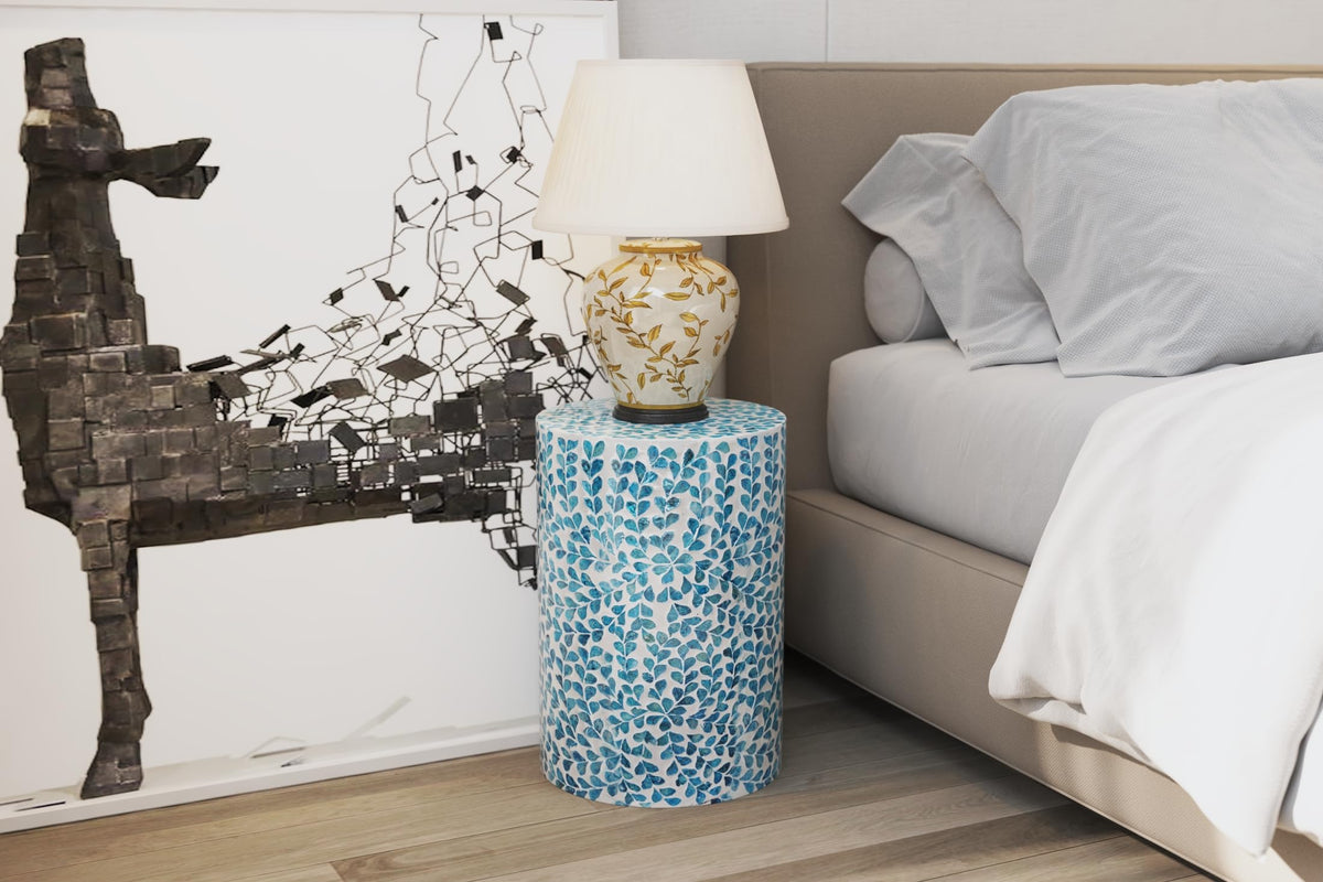 Mother of Pearl Inlaid Cylinder Drum End Table J88460