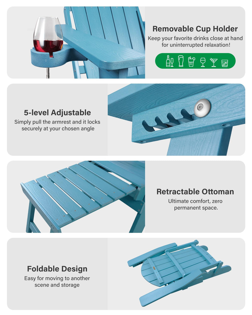 Blue Set of 2 Adirondack Chair with Footrest X2236