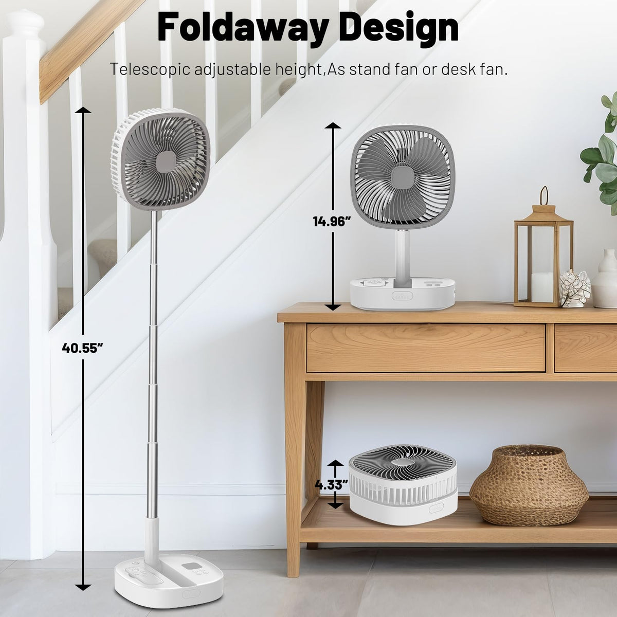 Portable Oscillating Pedestal Fan, 4 Speed 7200Mah Rechargeable Gray P366
