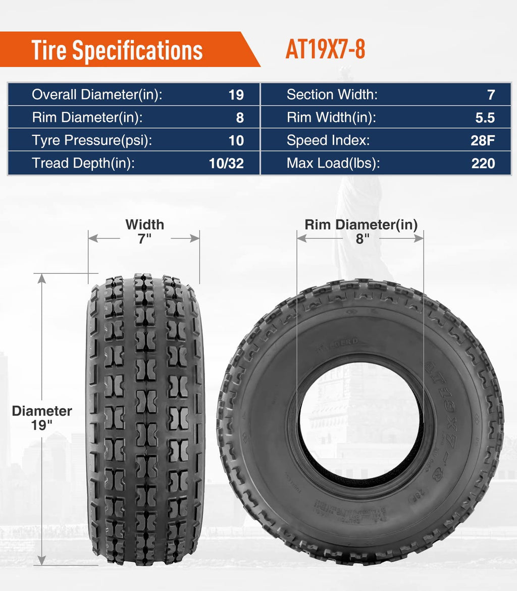 19x7-8 ATV Tires Set of 2 Tubeless All Terrain Z76752