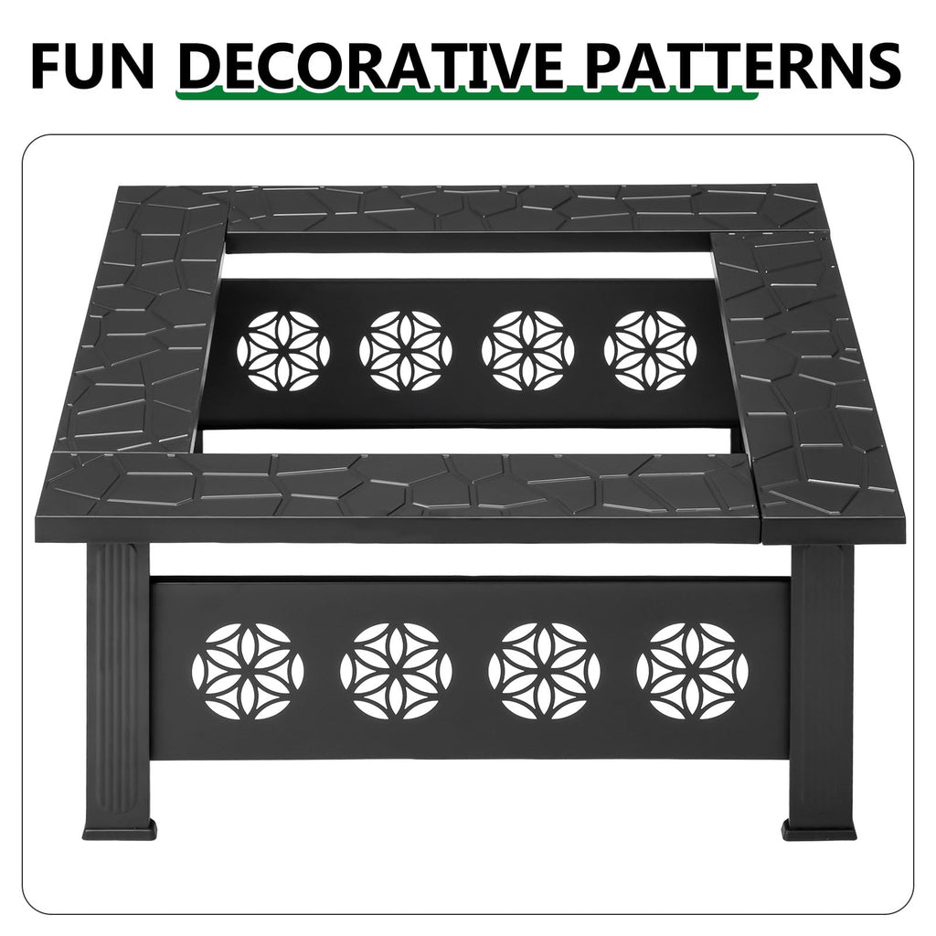 32 Inch Black Wrought Iron Wood Burning Fire Pit U127976