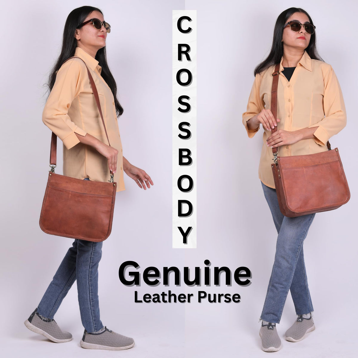 Rustic Tan Brown Leather Crossbody Purse R748