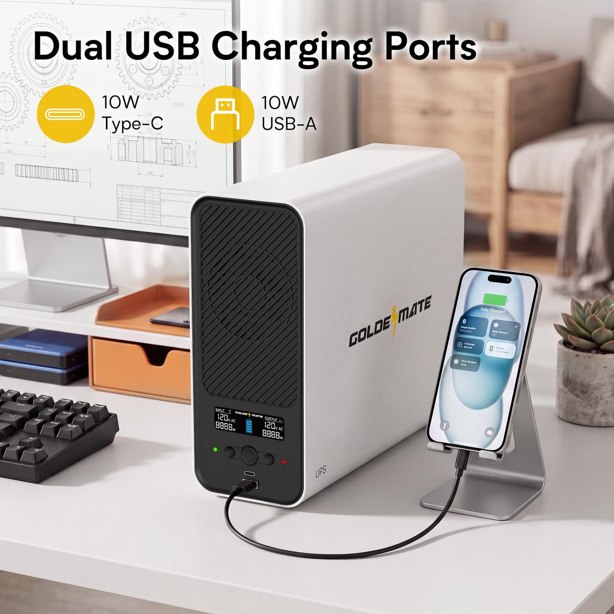 White 1500VA/1000W Lithium UPS Battery Backup & Surge Protector J8827