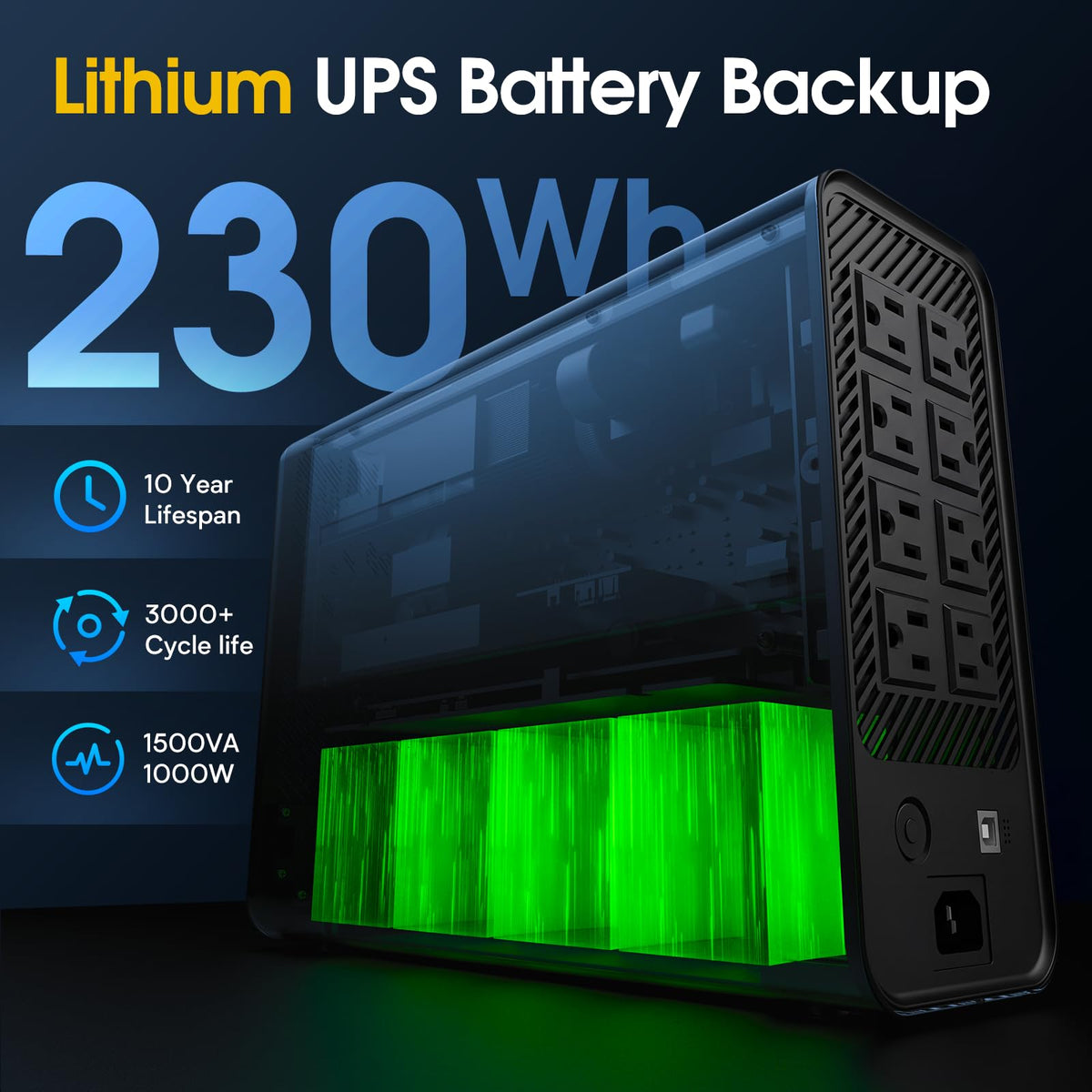 White 1500VA/1000W Lithium UPS Battery Backup & Surge Protector J8827