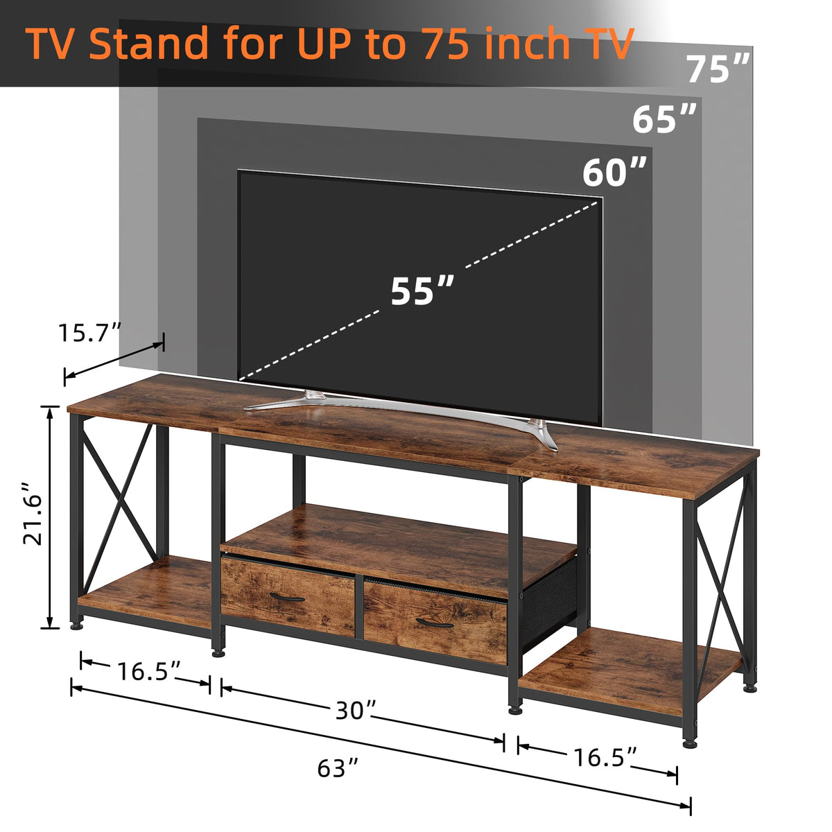 Fabric Drawers TV Stand for 65 70 75 Inches TV I674763