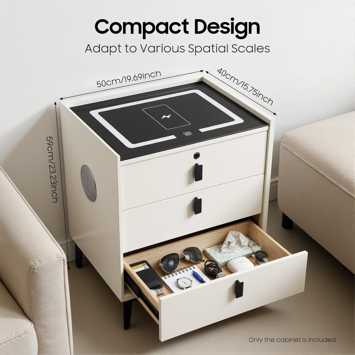3-Drawer LED Nightstand with Wireless Charging Station Y927545