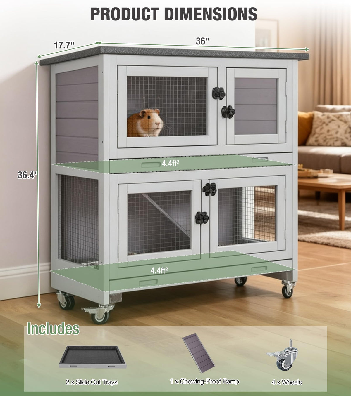 Two-Tier Guinea Pig Cage Rabbit Hutch with Ramp J190