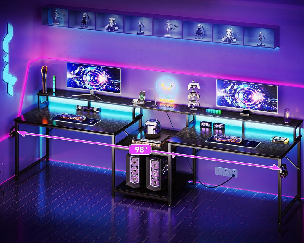 98'' 2 Person Gaming Desk with LED Lights U521