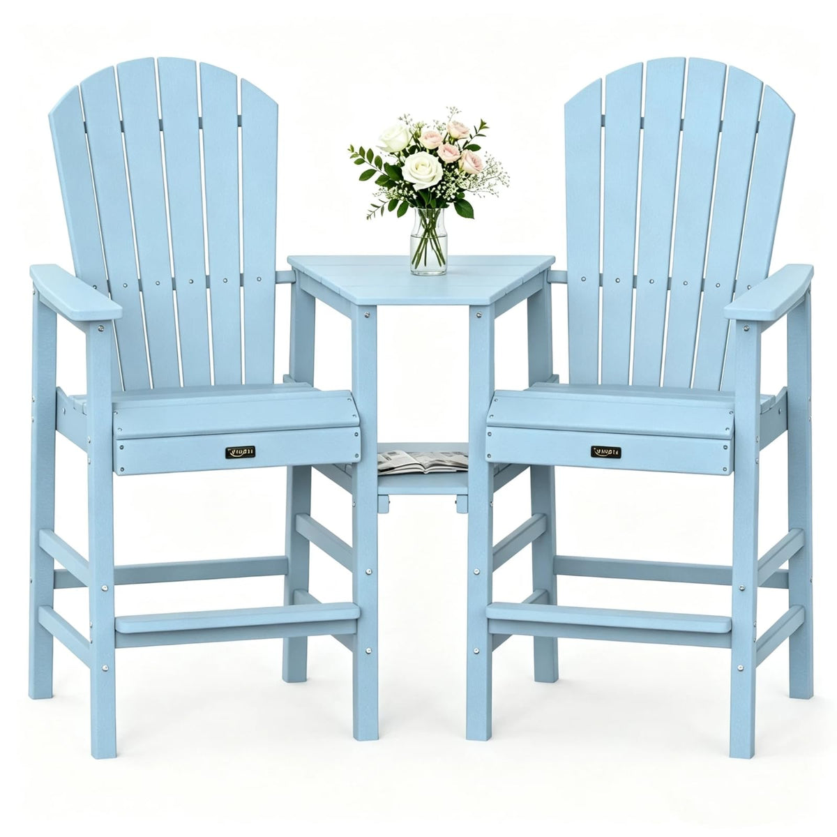 Blue Set of 2 Tall Adirondack Chairs with Dual Trays E422659