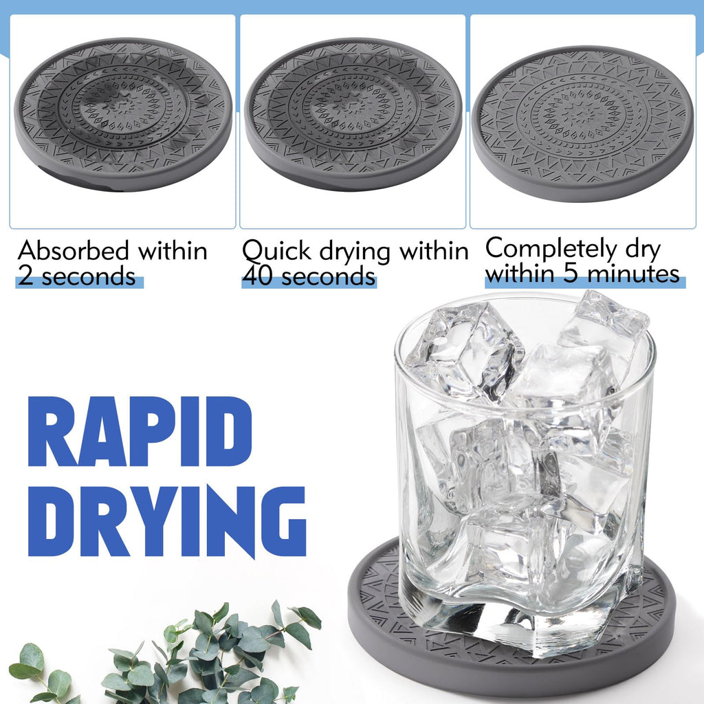Black Diatomaceous Earth Coasters with Holder 8 Pcs B710