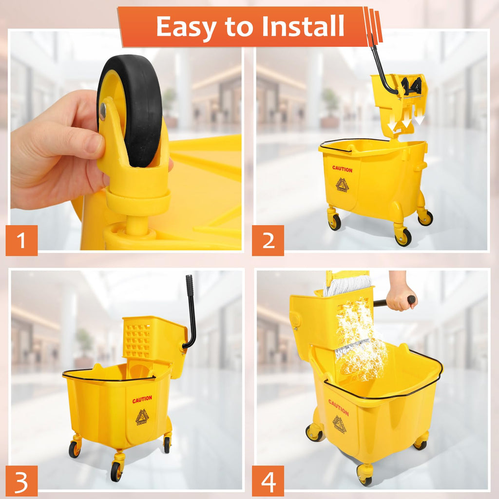35 Qt Mop Bucket with Side-Press Wringer on Wheels I986