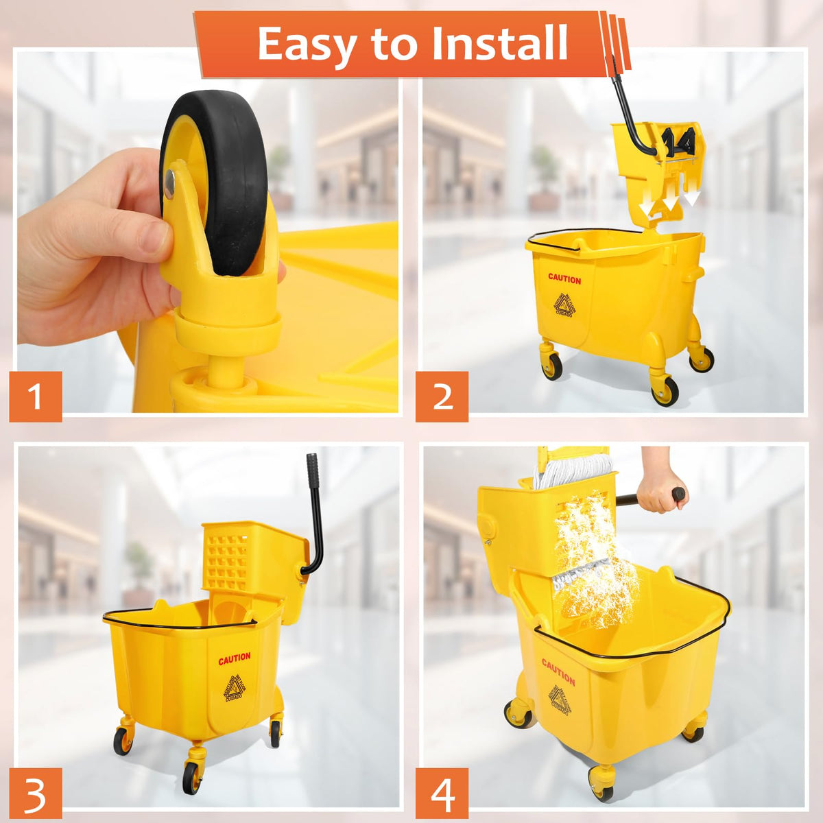 35 Qt Mop Bucket with Side-Press Wringer on Wheels I986