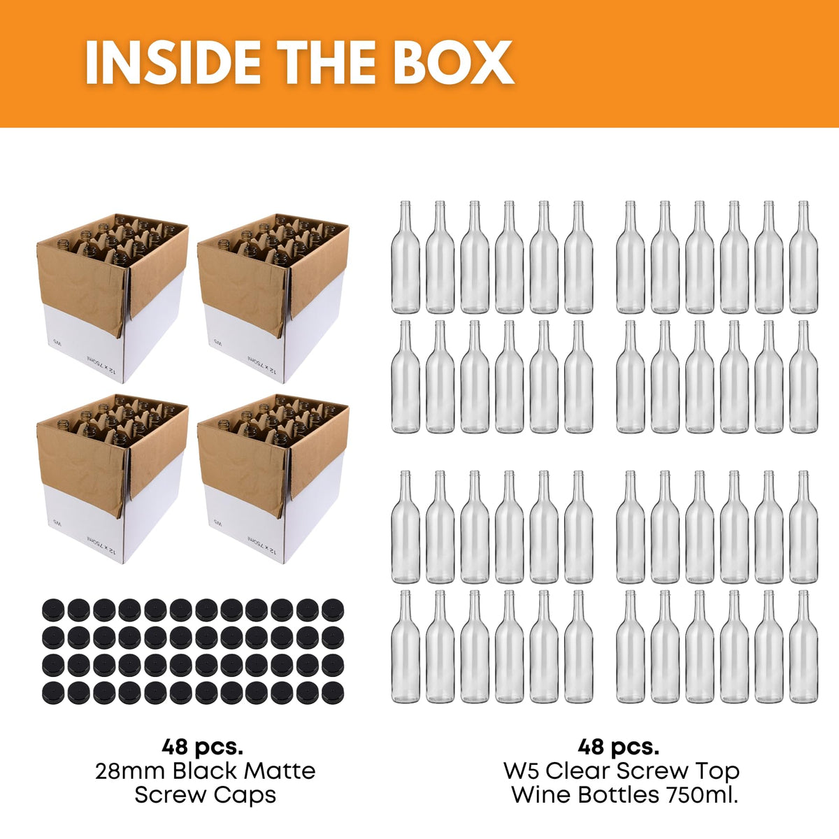 750ml Clear Glass Bottles with Lids, 48-Pack P15912