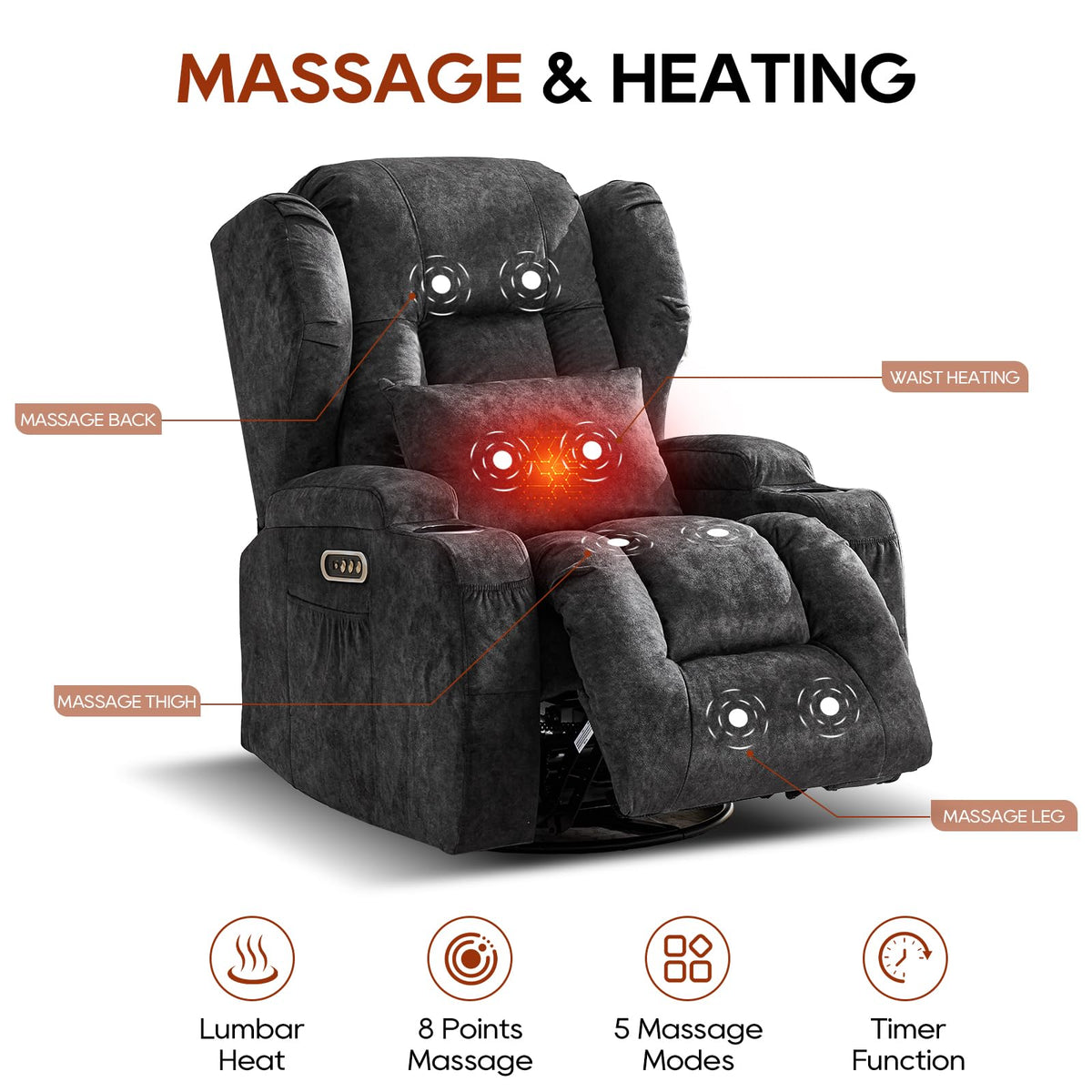 Dual Motor Power Recliner Chair with Massage & Heat X786702