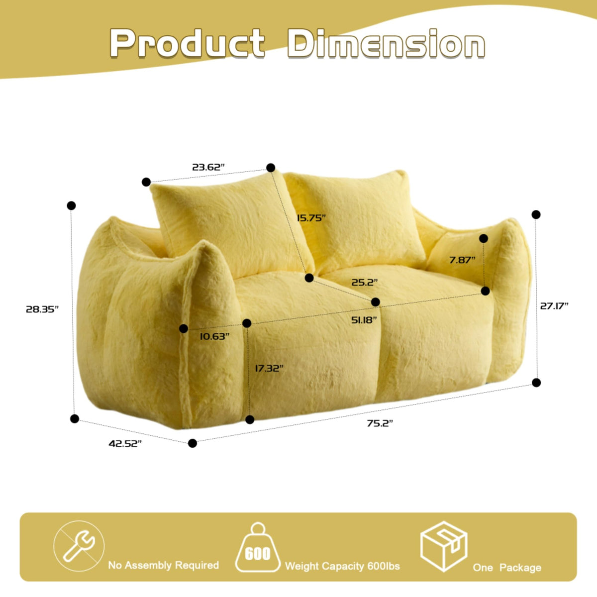 Oversized Faux Fur Memory Foam Bean Bag Sofa D421