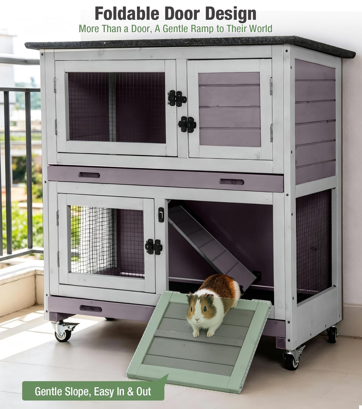 Two-Tier Guinea Pig Cage Rabbit Hutch with Ramp J190