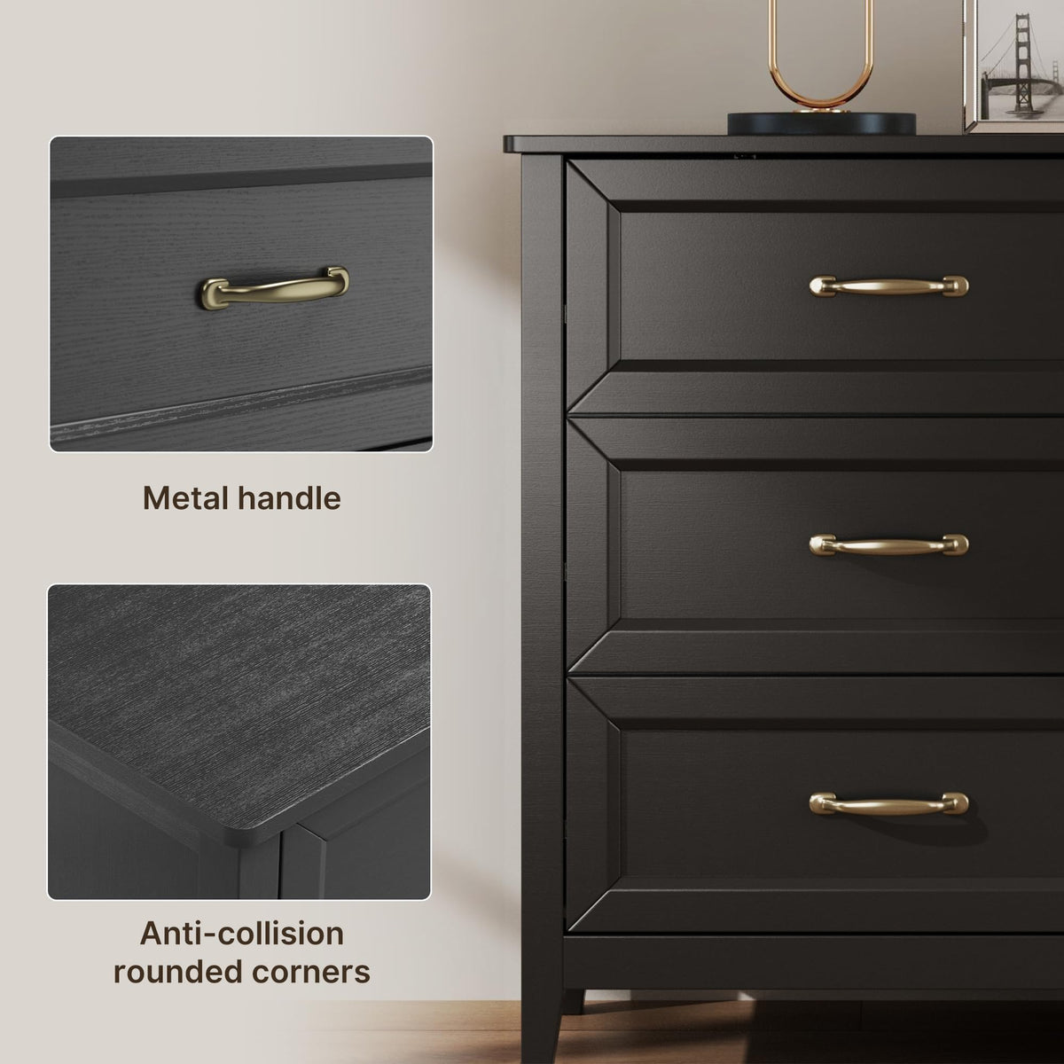 Black 6 Drawer Dresser L9933