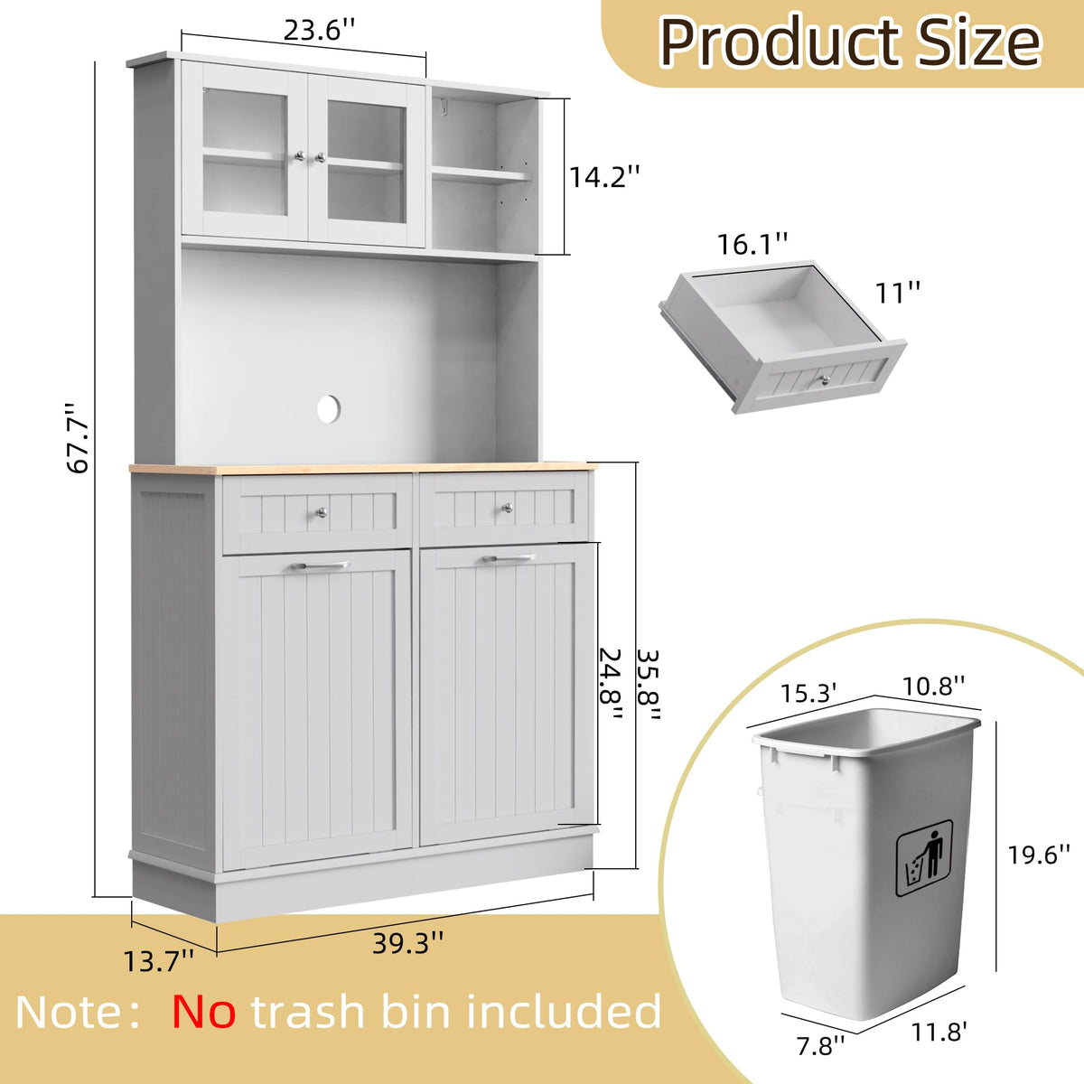 White Tilt Out Trash Can Cabinet P4200