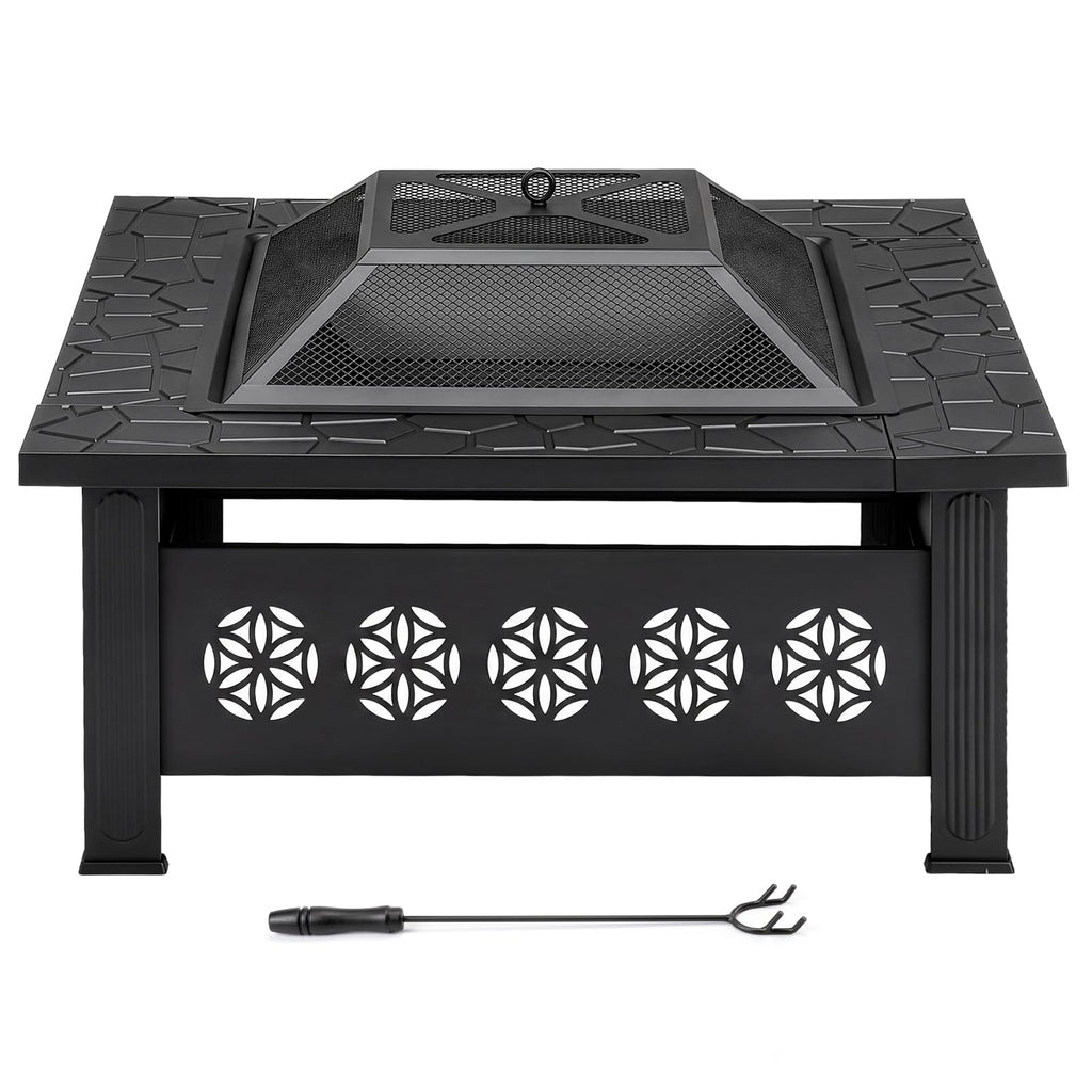 32 Inch Black Wrought Iron Wood Burning Fire Pit U127976